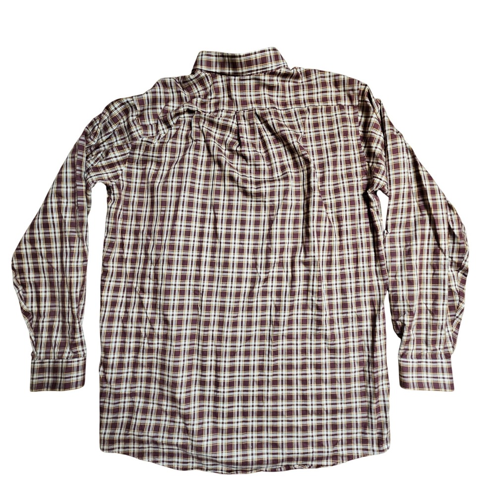 LL Bean Mens Plaid Long Sleeve Button Down Shirt L Tall Maroon Cotton Prep - Picture 2 of 7